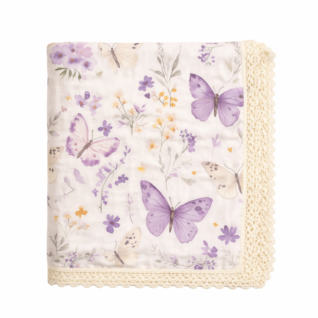 Confetti Kidz - Lilac Butterflies - Muslin Blanket