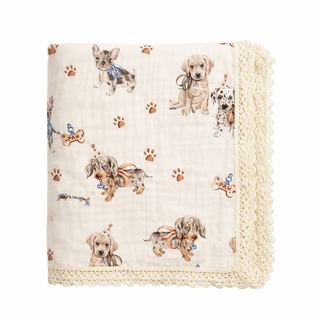 Confetti Kidz - Pawfect Pals Lace Edge Muslin Blanket