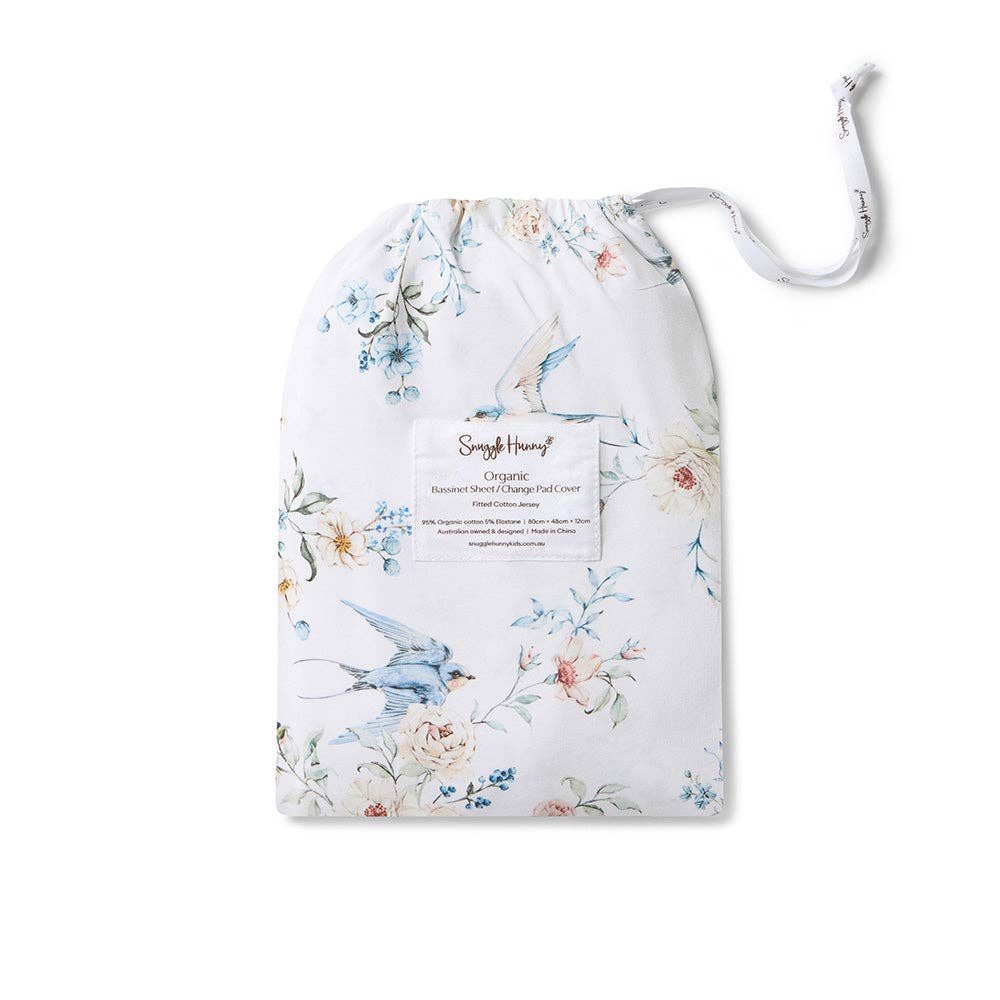 Snuggle Hunny - Sweet Swallows Organic Bassinet Sheet / Change Pad Cover