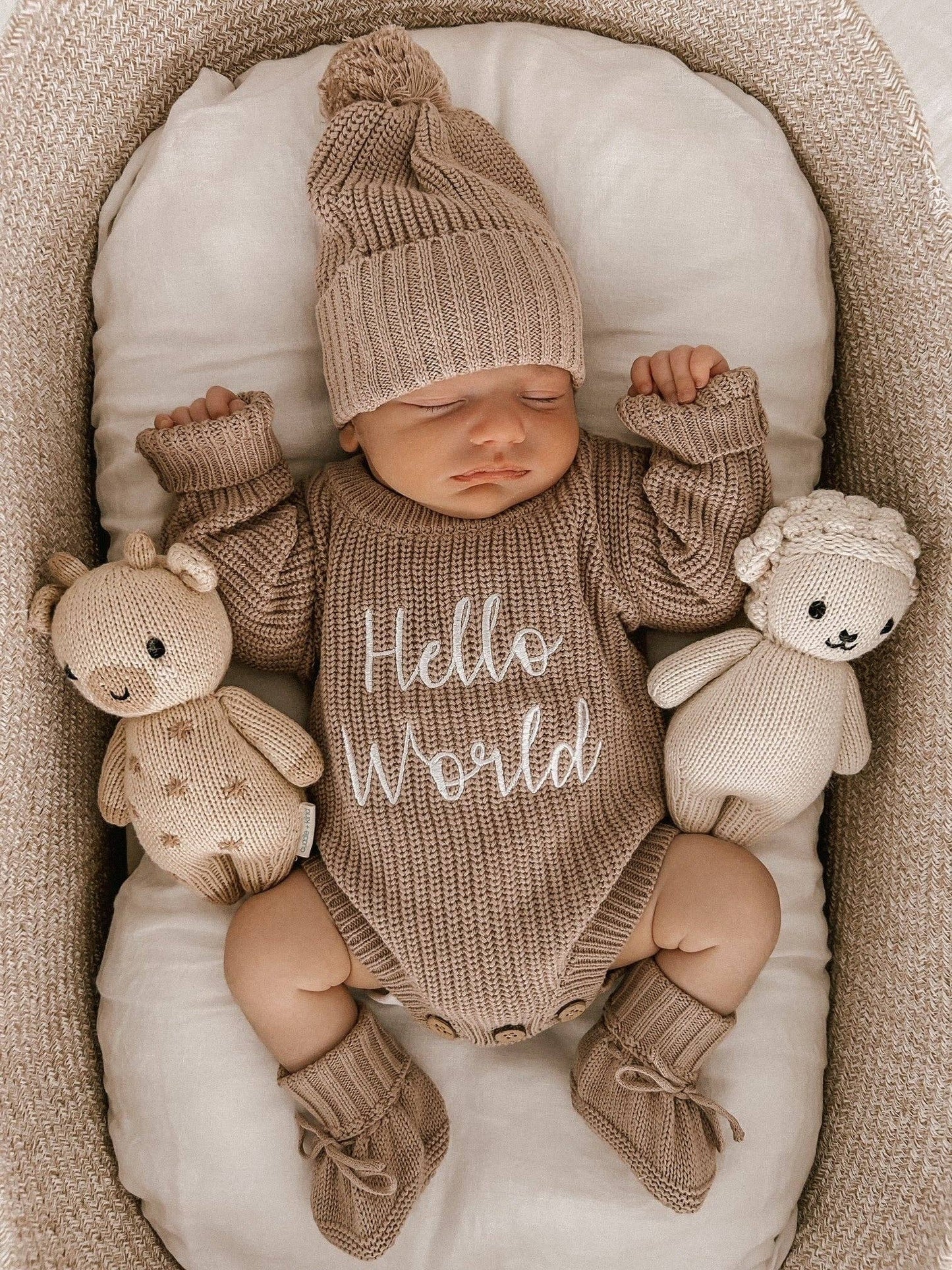 Petite + Co - HELLO WORLD - RIBBED KNIT ROMPER | TEDDY BROWN