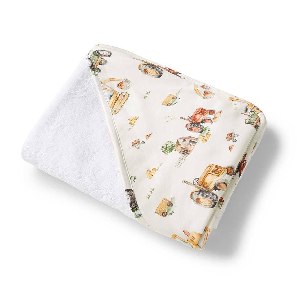 Snuggle Hunny - Diggers & Tractors Organic Hooded Baby Towel