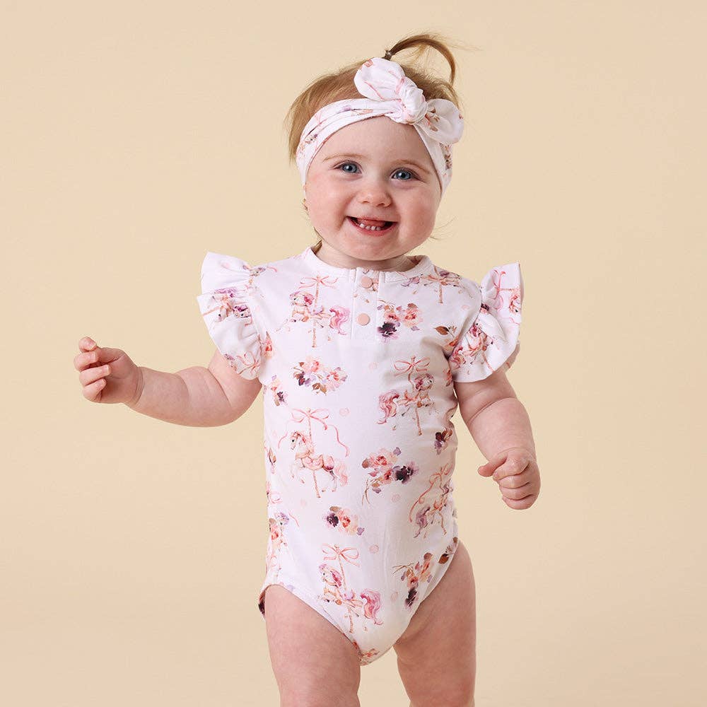 Snuggle Hunny - Carousel Short Sleeve Organic Bodysuit with Frill