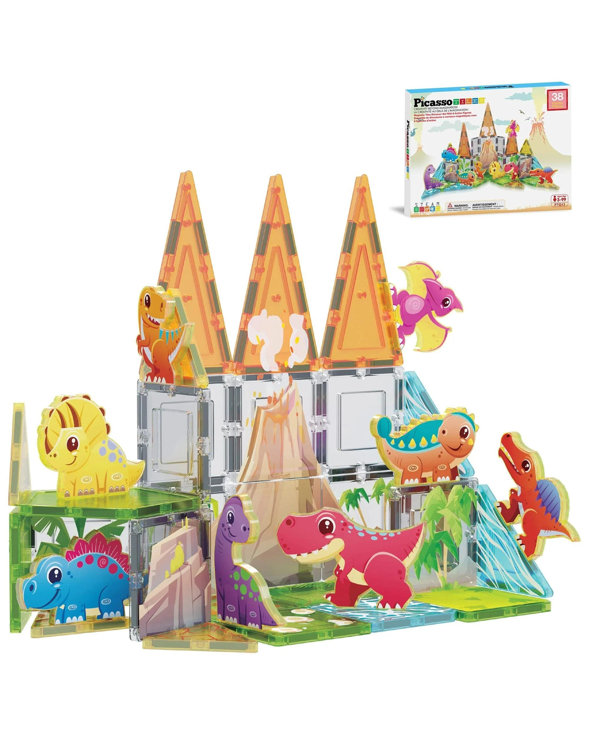 Picasso Tiles Dinosaur Set with 8 Action Figures
