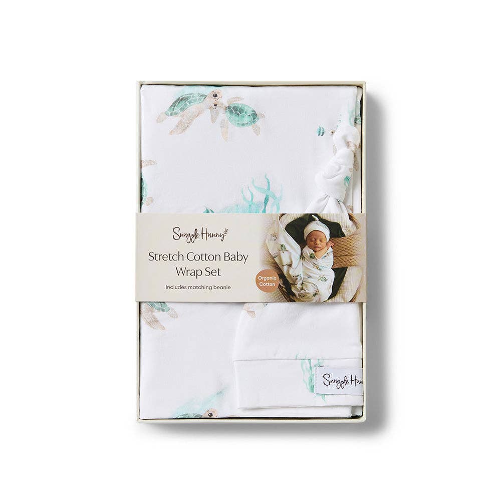 Snuggle Hunny - Turtle Organic Jersey Wrap & Beanie Set