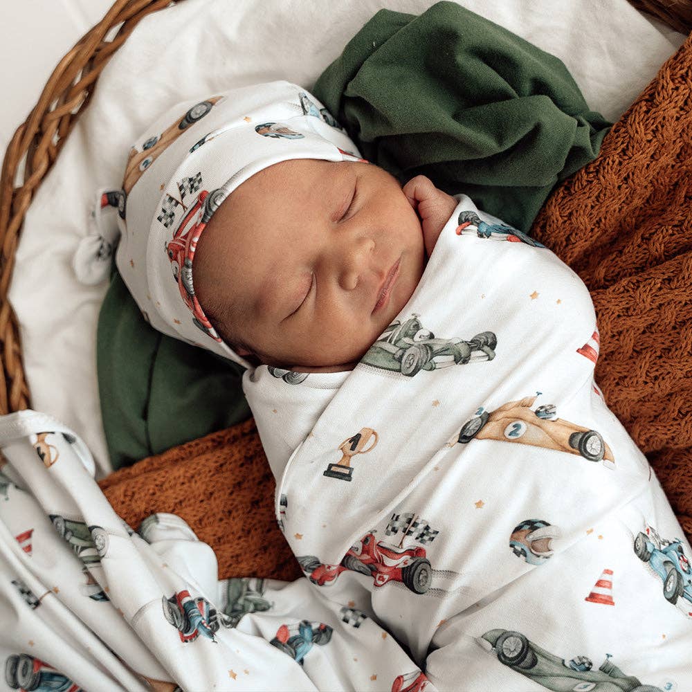 Snuggle Hunny - Little Racers Organic Jersey Wrap & Beanie Set