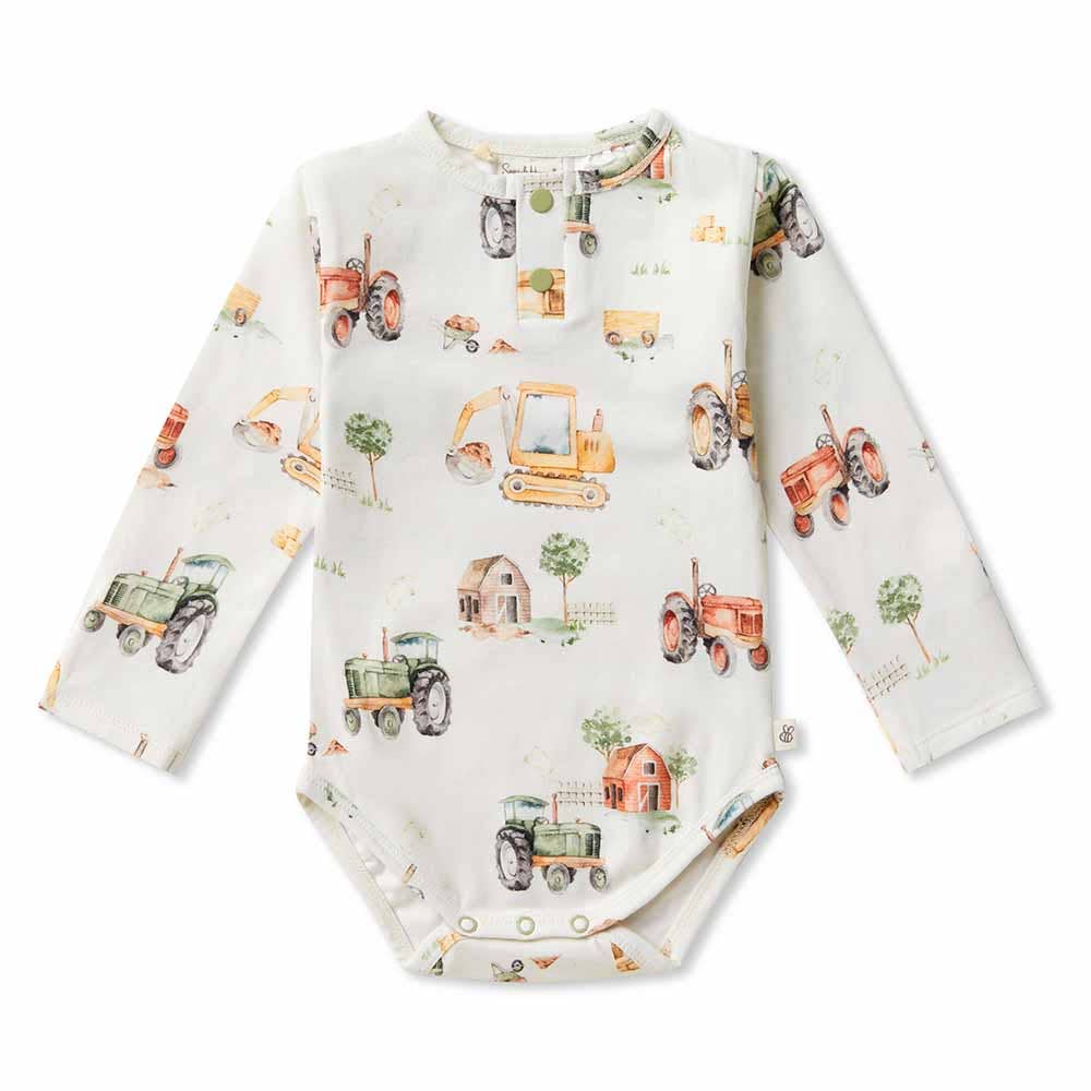 Snuggle Hunny - Diggers & Tractors Long Sleeve Organic Bodysuit