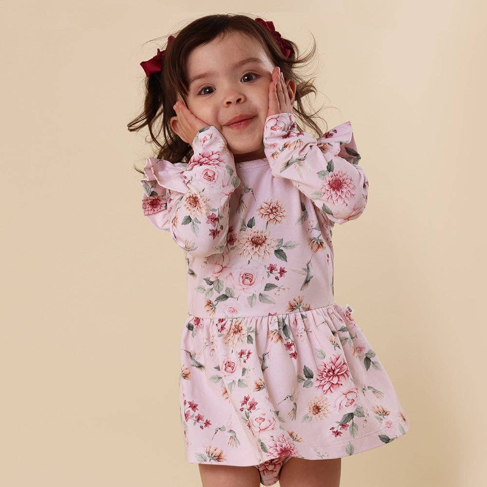 Snuggle Hunny - Birds & Blooms Long Sleeve Organic Dress