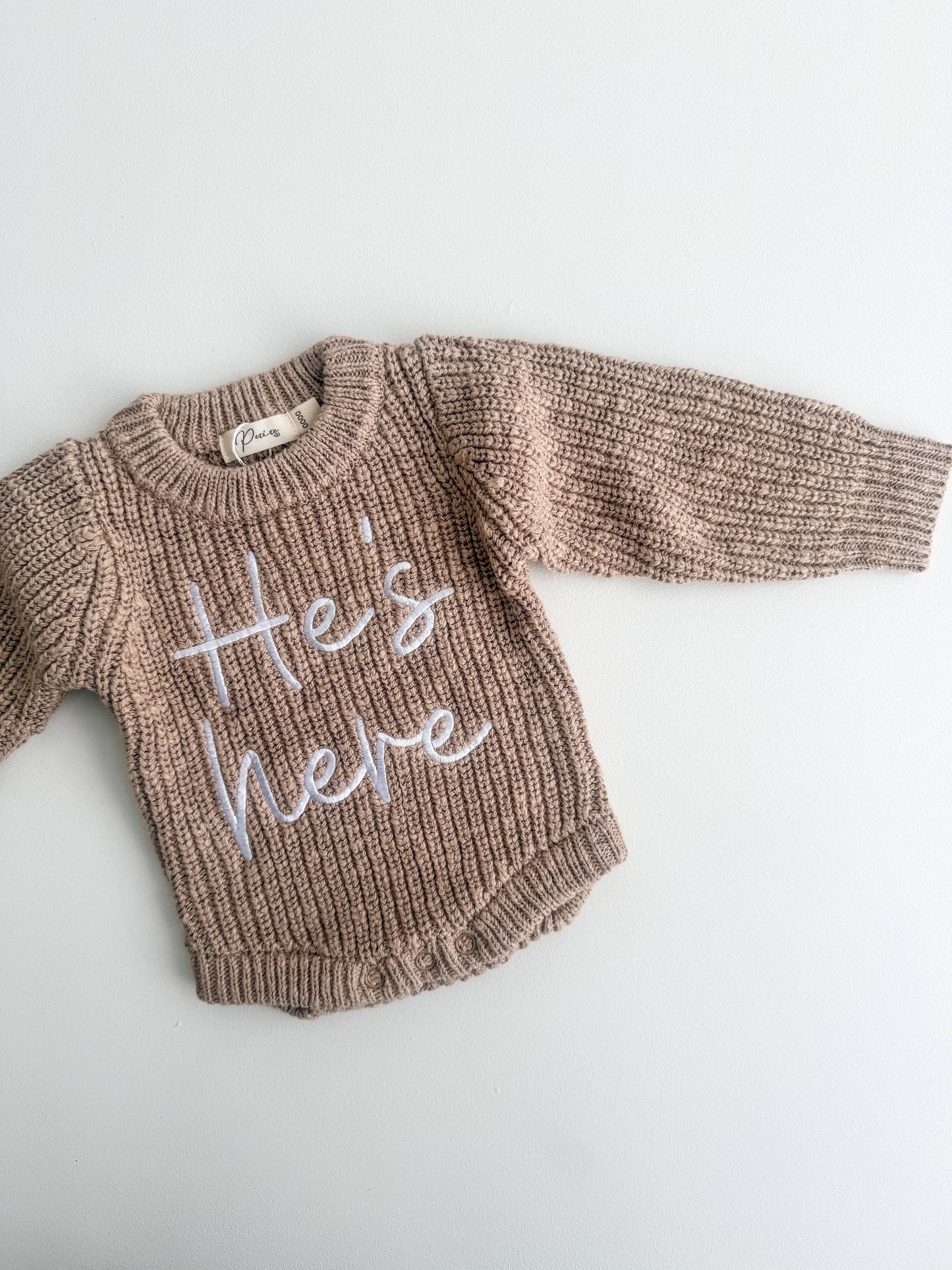 Petite + Co - HE'S HERE TEXTURED BROWN ROMPER