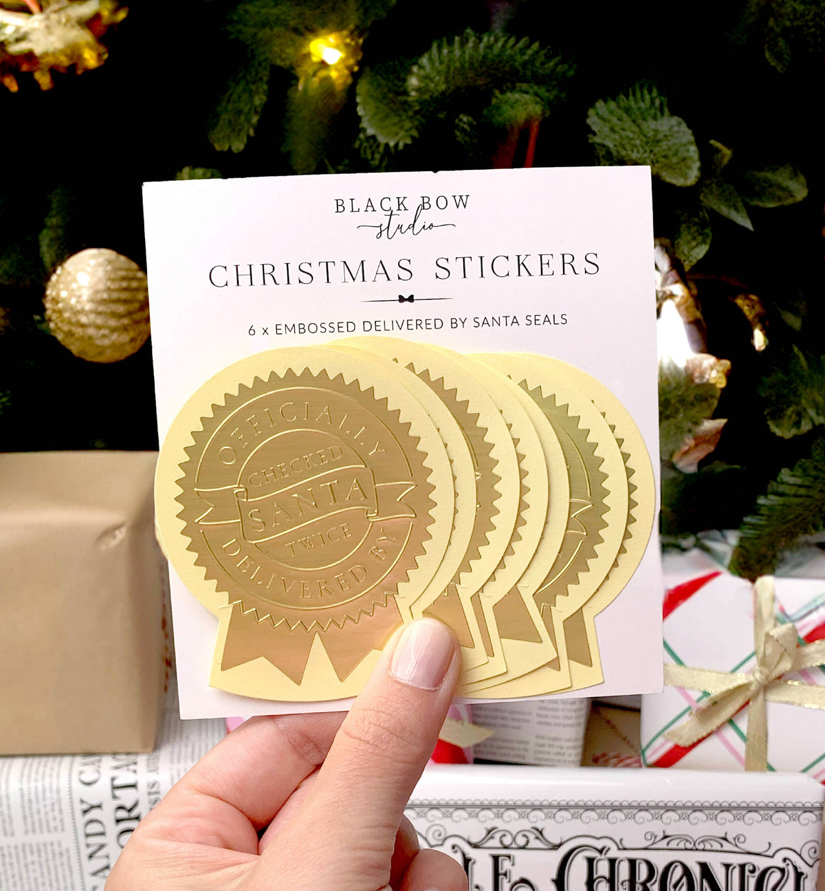 Black Bow Studio - Delivered By Santa Christmas Embossed Rosette Stickers