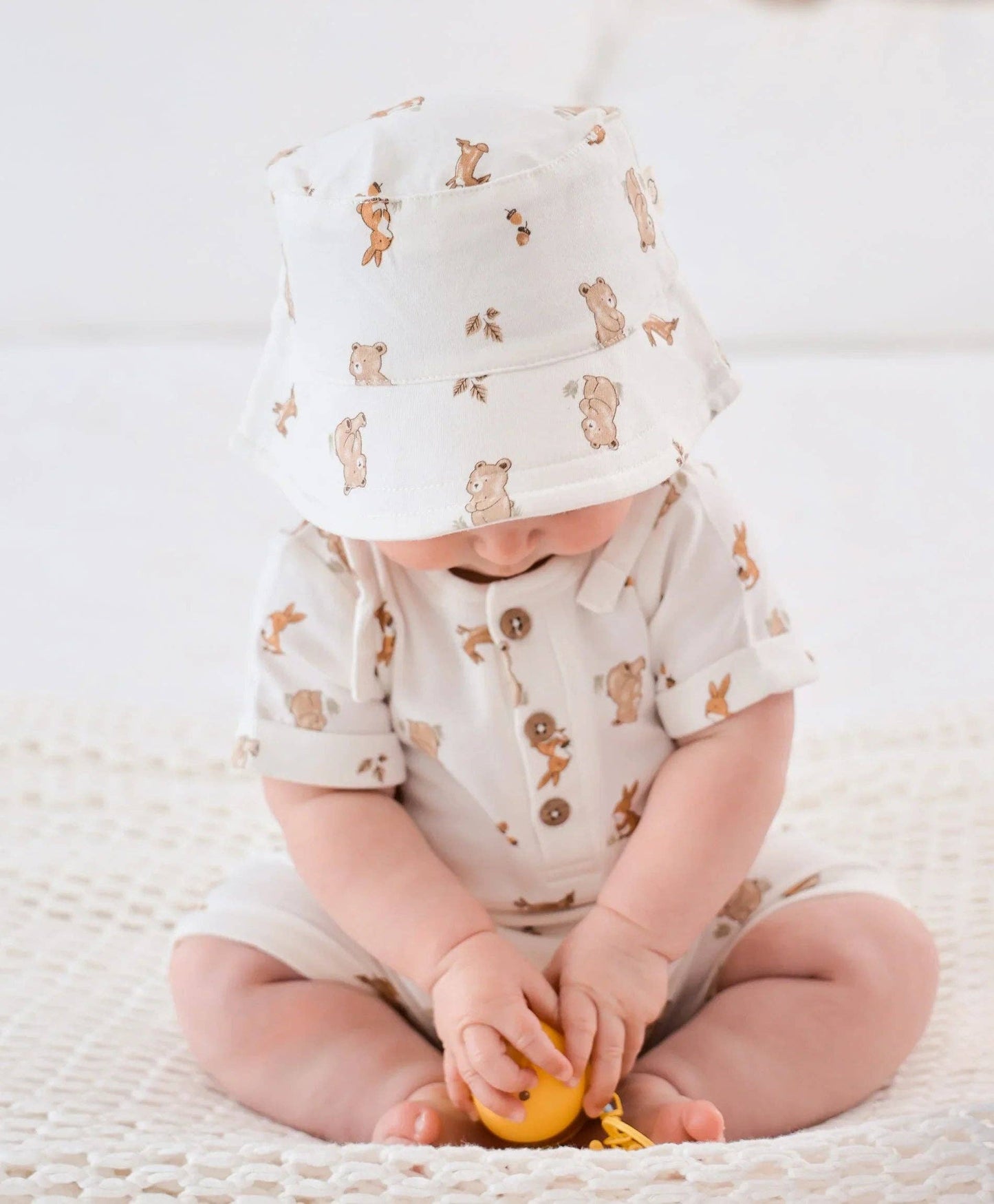 Lūmmi in Colour Babywear - Organic Cotton Bucket Sun Hat - Bear & Bunny