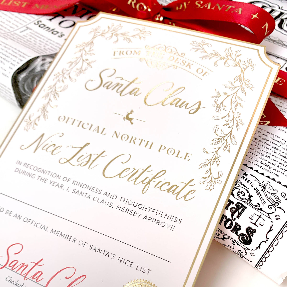 Black Bow Studio - Santa's Nice List Certificate - Gold White