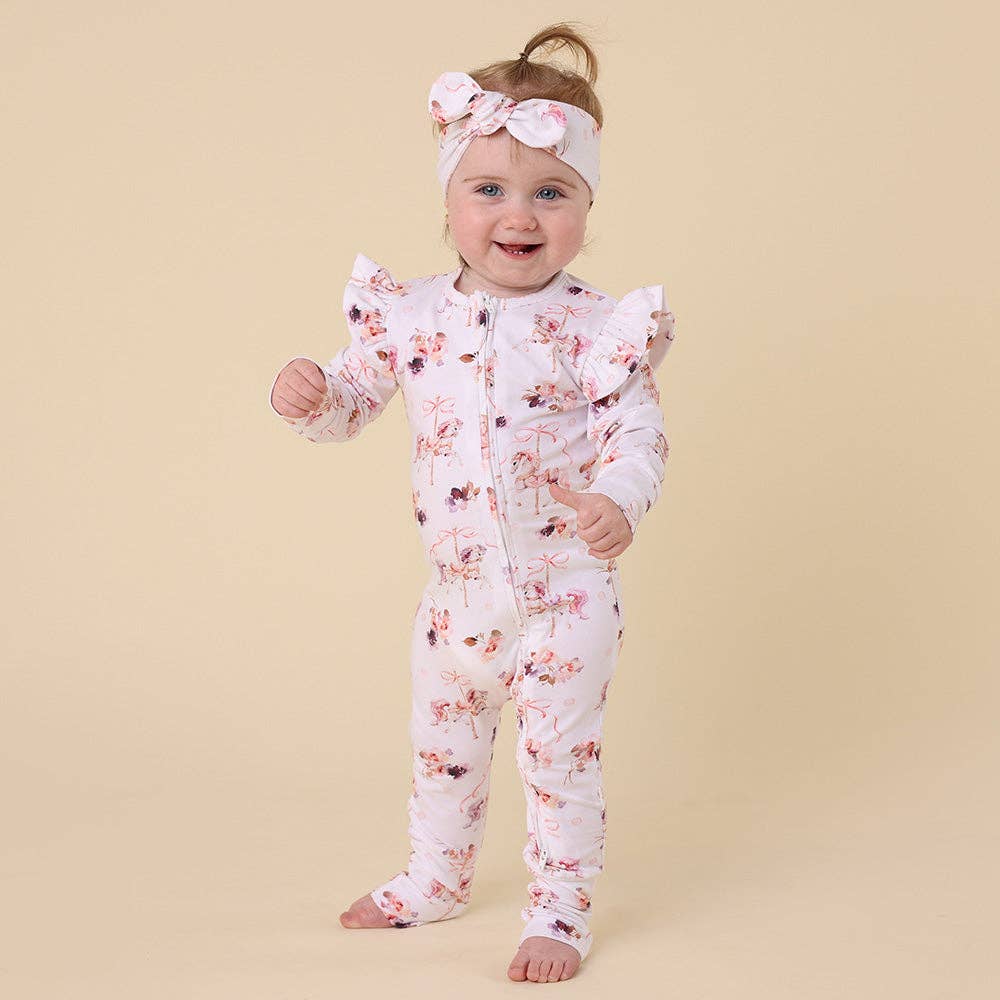 Snuggle Hunny - Carousel Organic Snugglesuit Convertible Romper with Frill