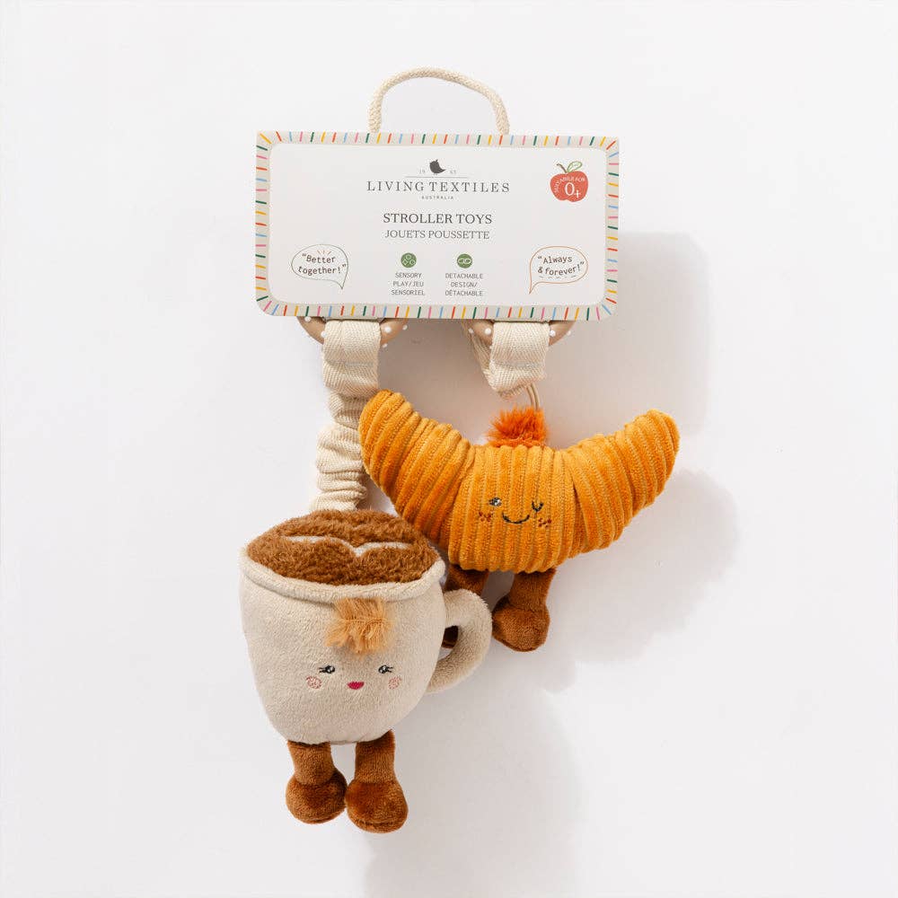 Living Textiles - 2 Pack Mini Market Brunch Stroller Toys - Coffee & Croissant