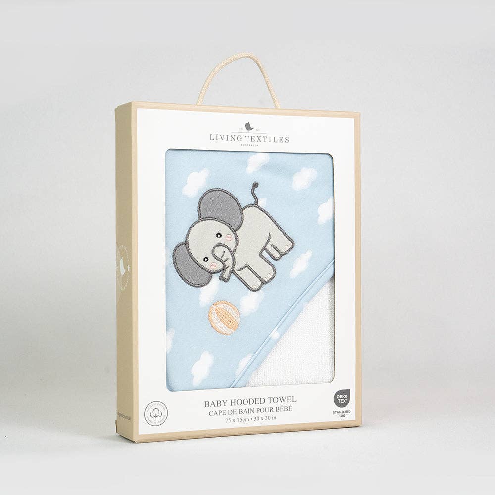 Living Textiles - Organic Hooded Towel - Elephant Playtime