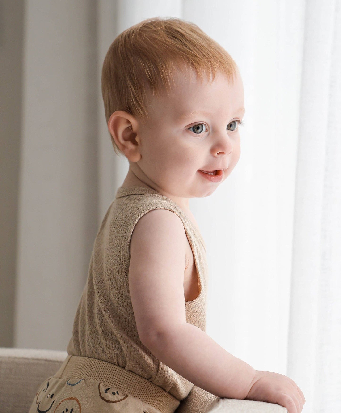 Lūmmi in Colour Babywear - Comfy Baby Singlet Bodysuit - Heather Oat