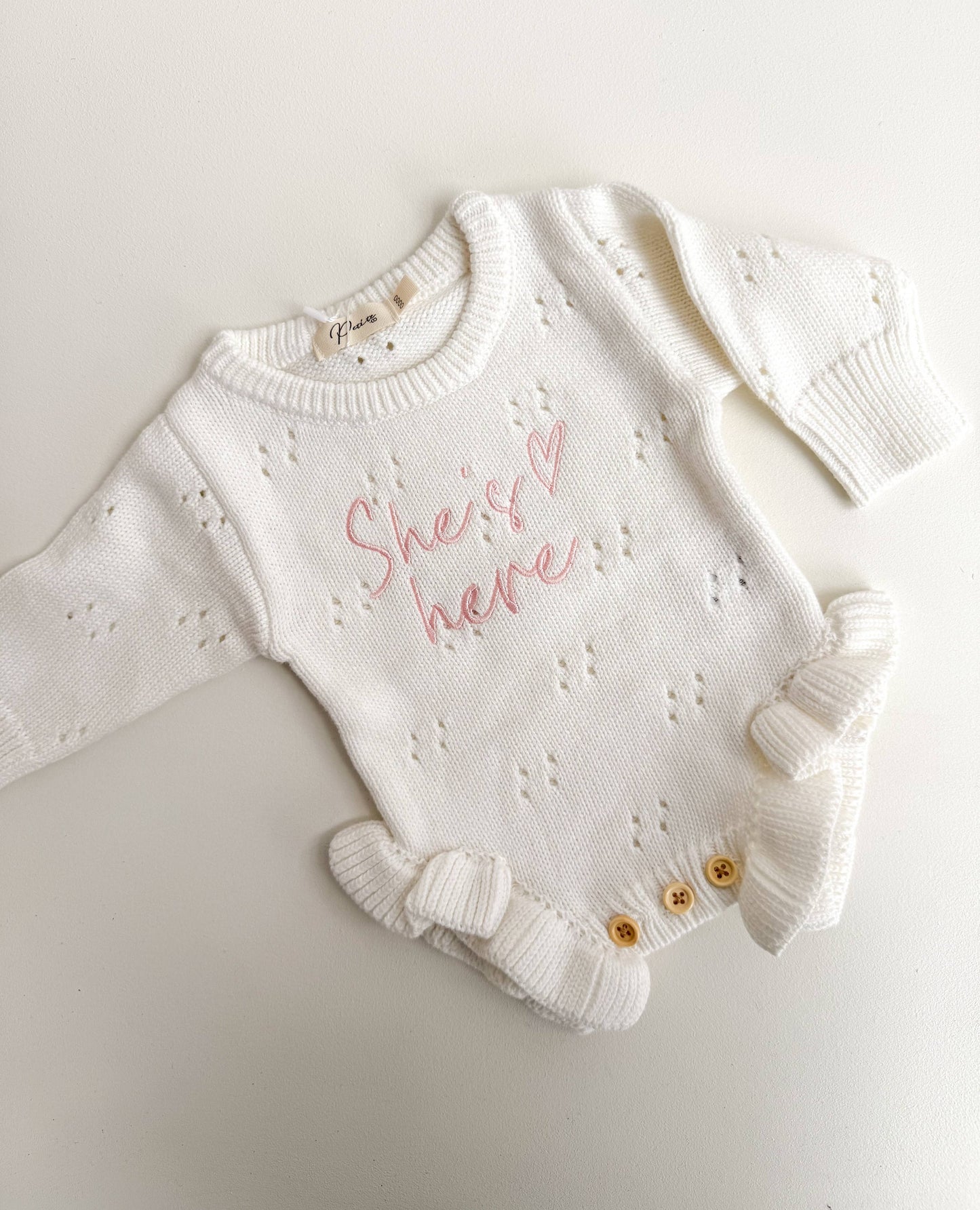 Petite + Co - SHE'S HERE HEART - POINTELLE ROMPER | MILK