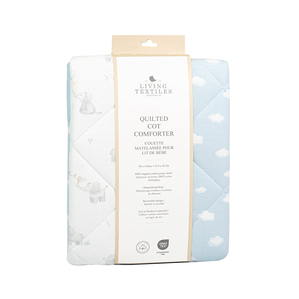 Living Textiles - Reversible Quilted Cot Comforter - Elephant Playtime