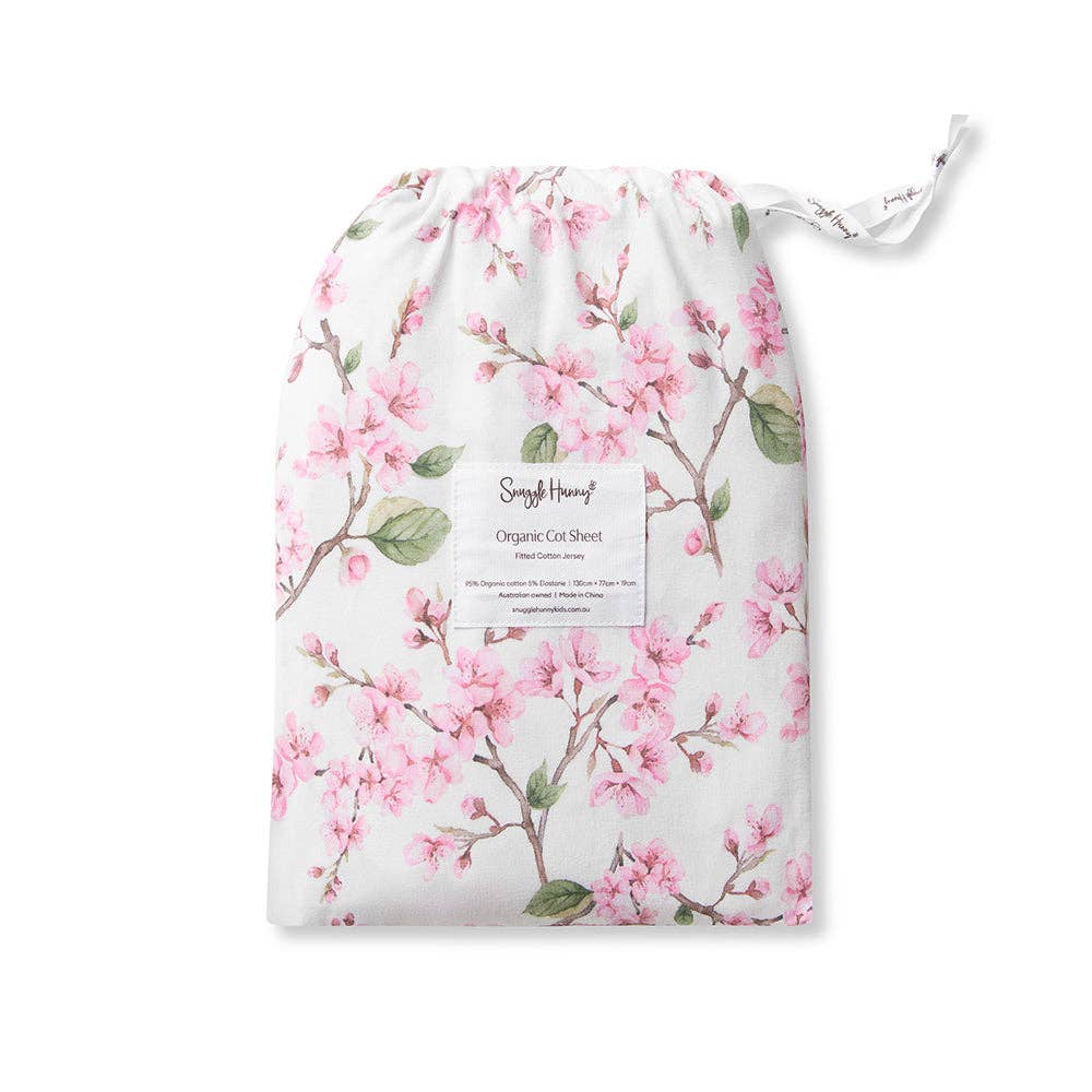 Snuggle Hunny - Cherry Blossom Organic Fitted Cot Sheet