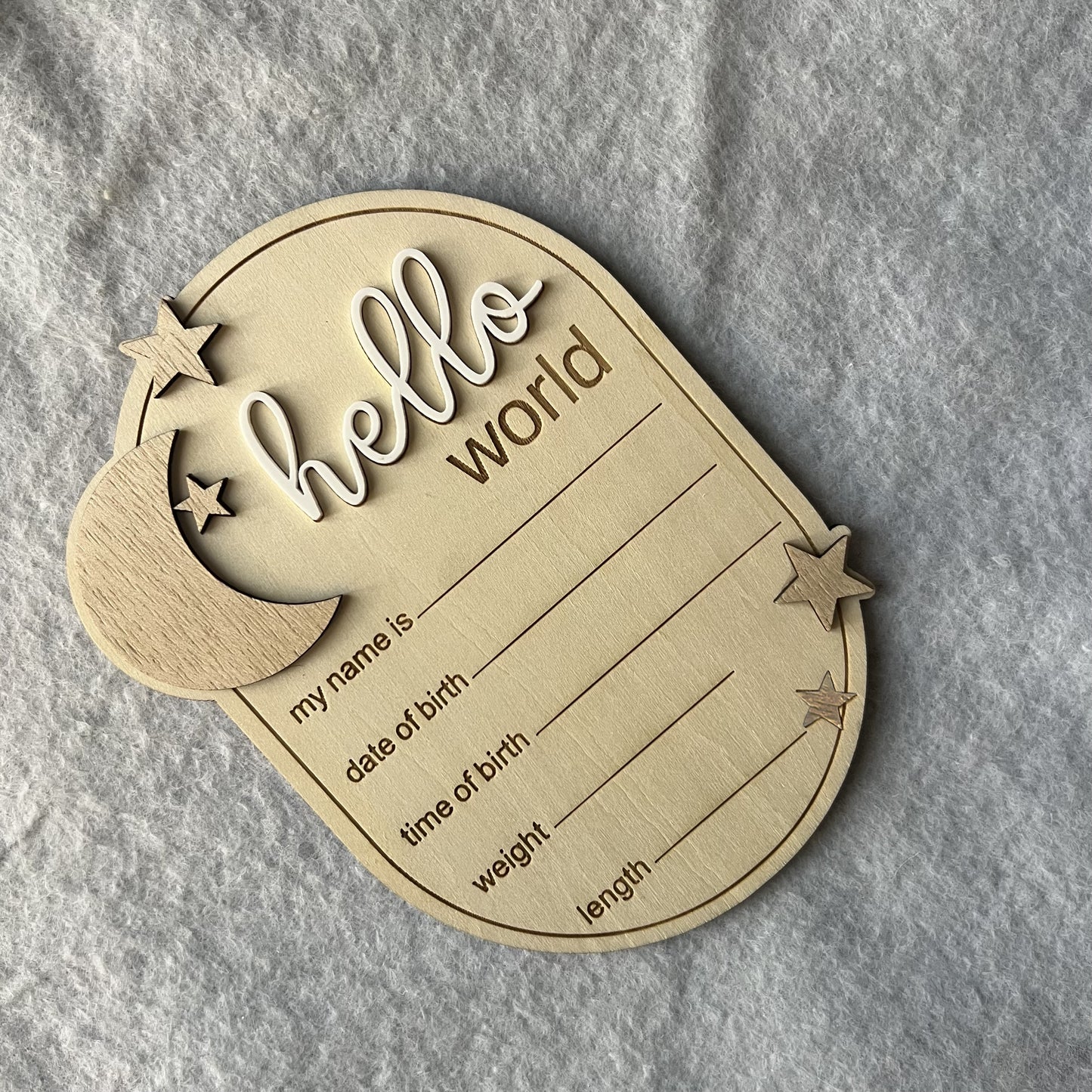 Hello World Baby Announcement Disc - Moon Oval