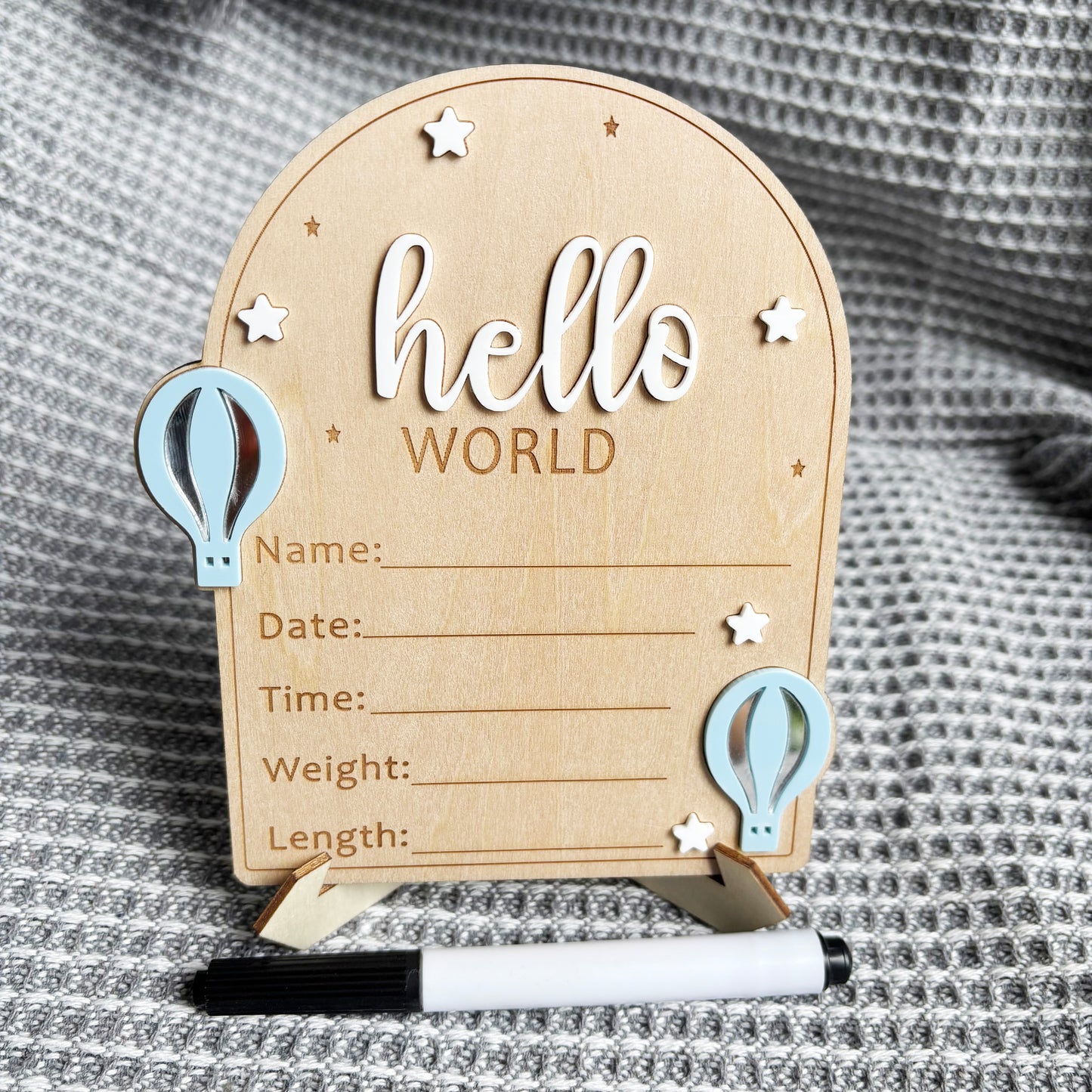 Hello World Baby Announcement Arch - Hot Air Balloon Blue