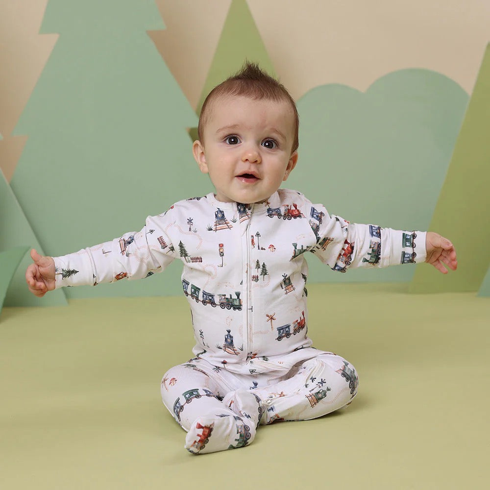 Trains Zip Foot Snuggle Sleepsuit
