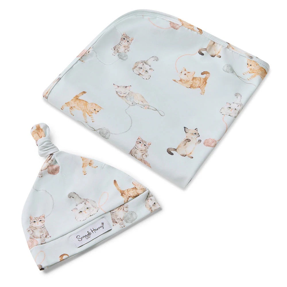 Snuggle Hunny - Kittens Organic Jersey Wrap & Beanie Set