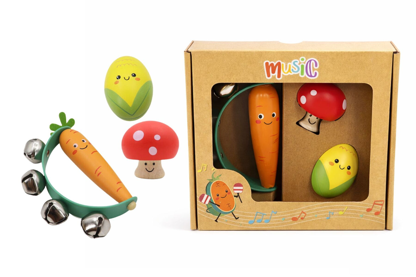 Wooden Veggie 3PCS Musical Set Carrot Mushroom Corn