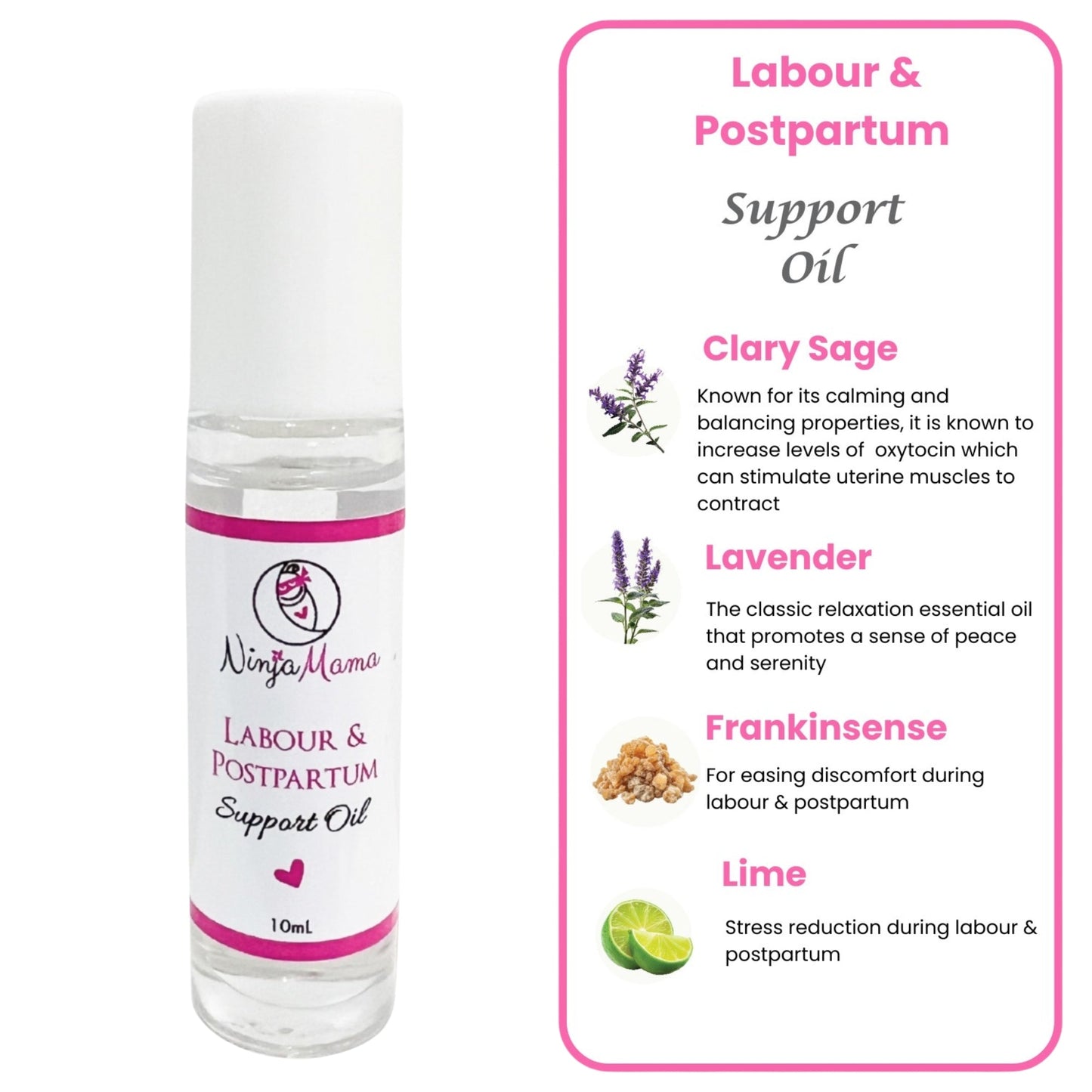 Ninja Mama Clary Sage Oil Roller ingredients infographic