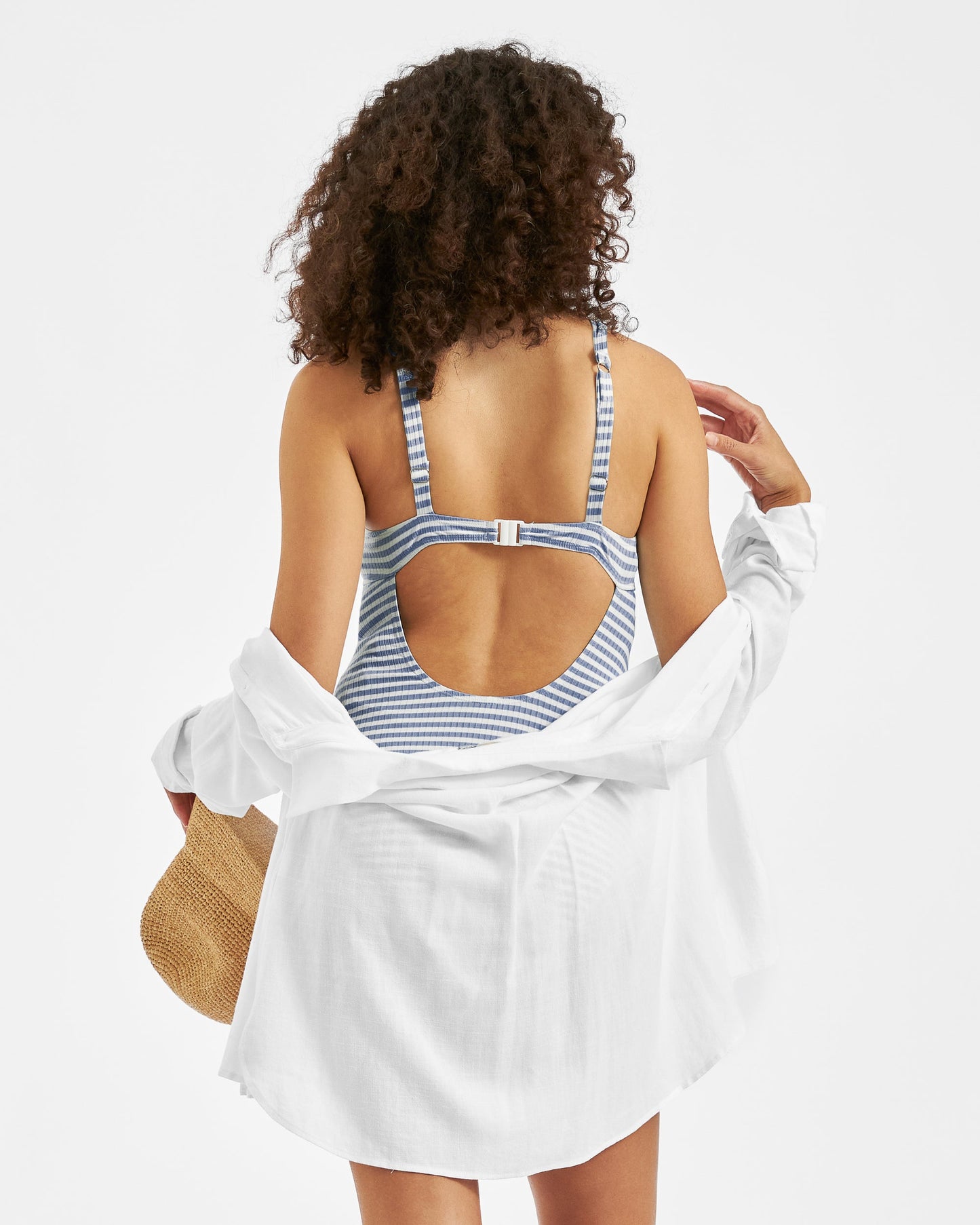 Ripe Maternity Dune Stripe One Piece in Washed Indigo and White