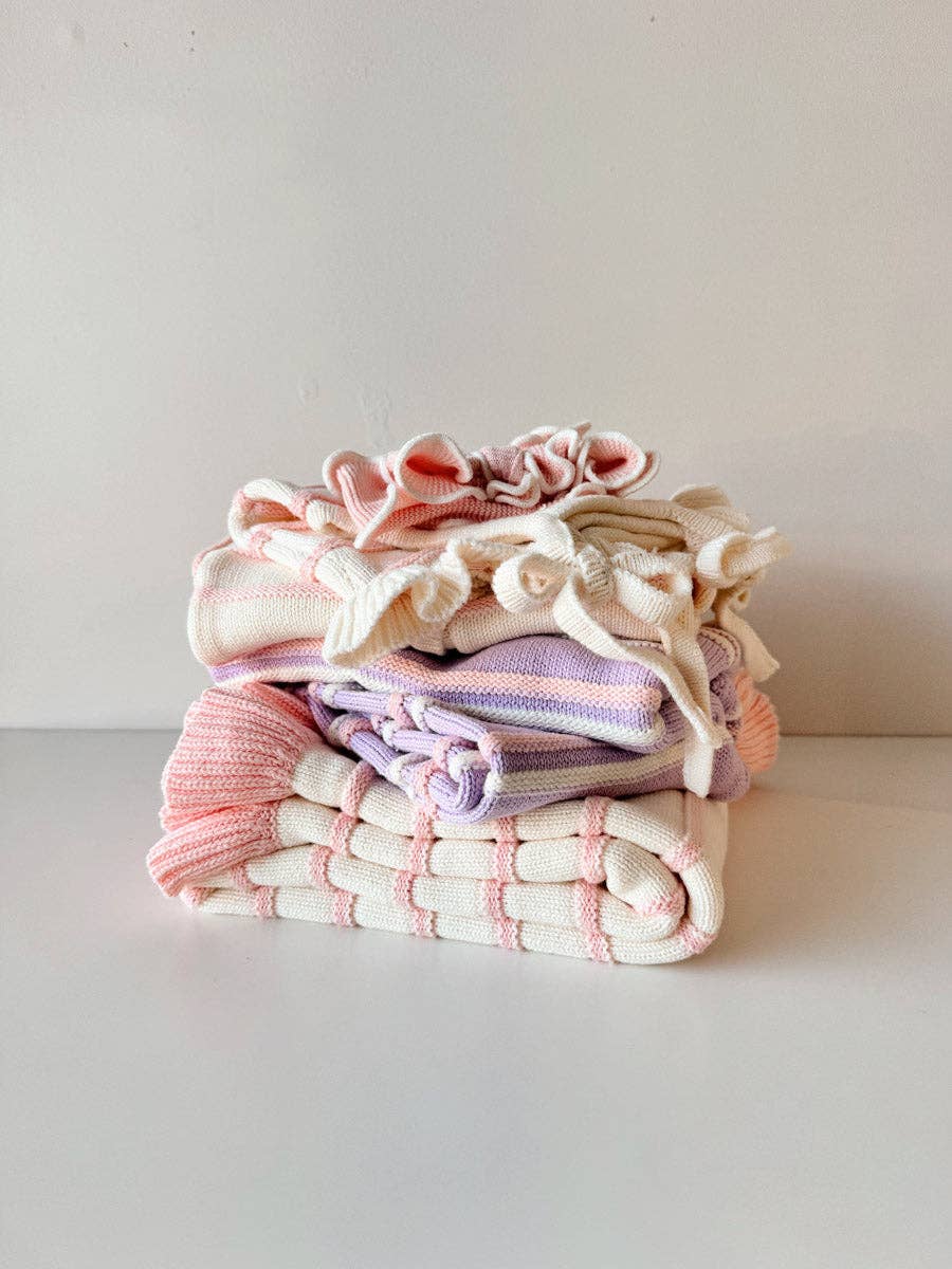 FRECKLES the label - Raised Stripe Knit SET | Aster/Sweetpea/Snow