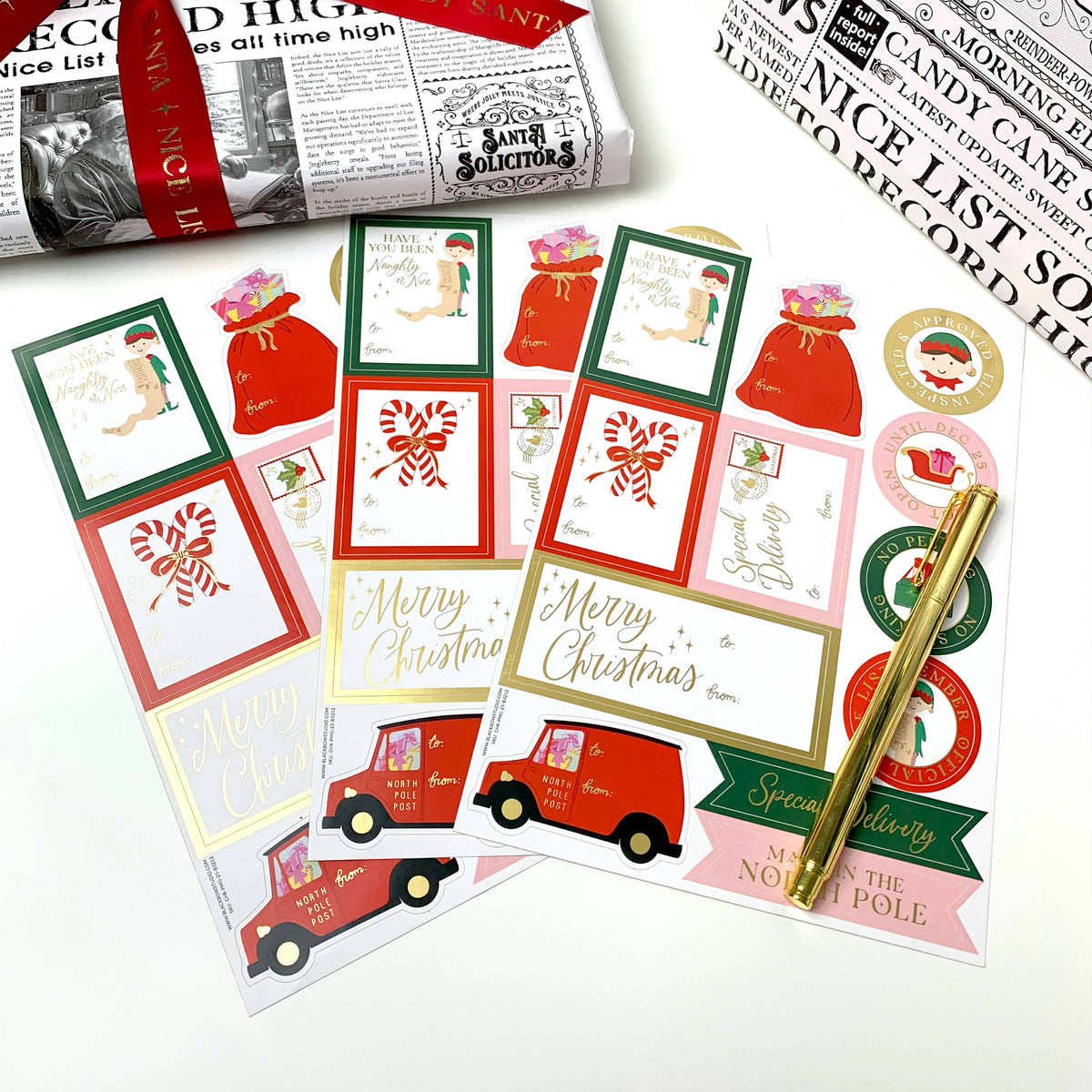 Black Bow Studio - Christmas Gift Tag Sticker Sheets - Set of 36 Sticker