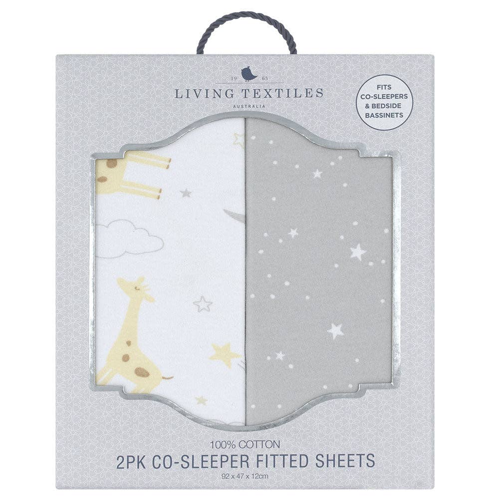 Living Textiles - 2pk Bedside Bassinet Fitted Sheets - Noah/ Grey Stars