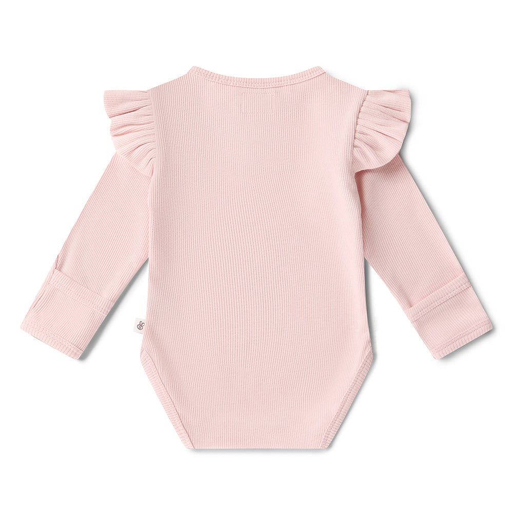 Snuggle Hunny - Baby Pink Long Sleeve Organic Bodysuit with Frill