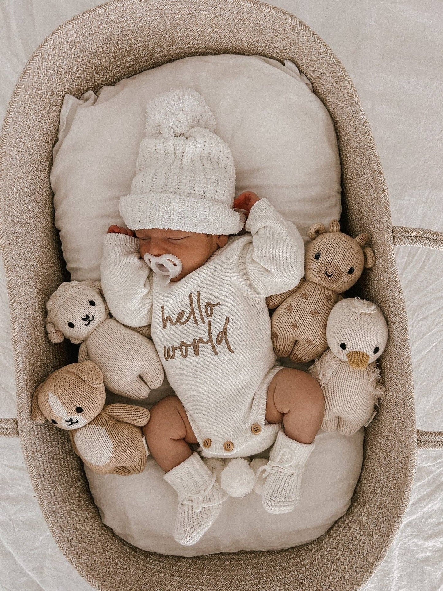 Petite + Co - HELLO WORLD - CLASSIC BIRTH ANNOUNCEMENT ROMPER | MILK