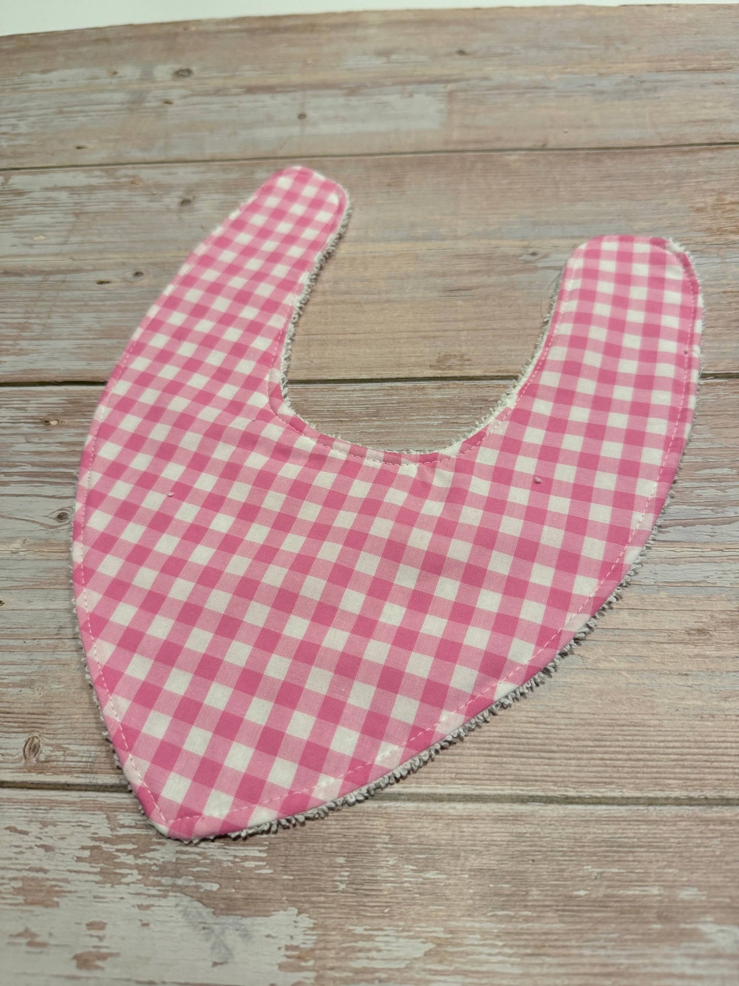 Finished with a Kiss - Baby Bib - Dribble Bib - Pink Gingham
