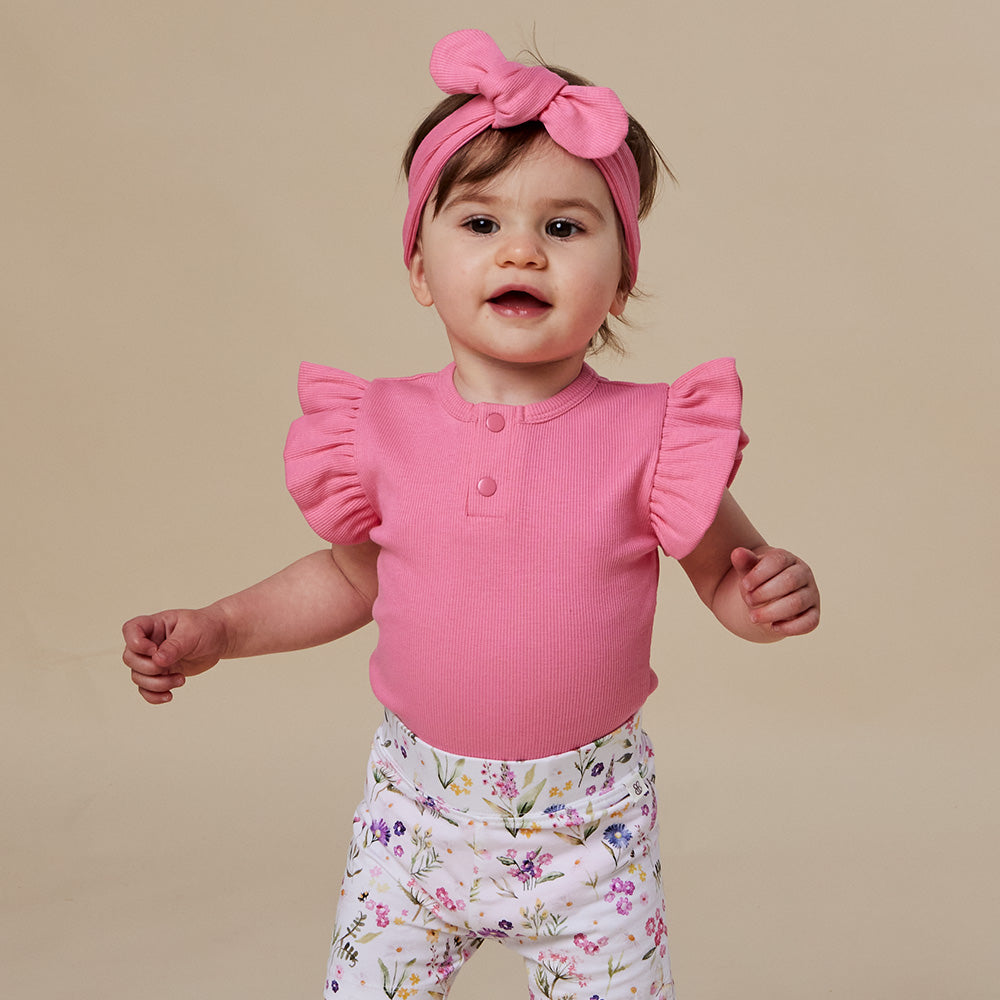Candy Rib Short Sleeve Organic Bodysuit with Frill