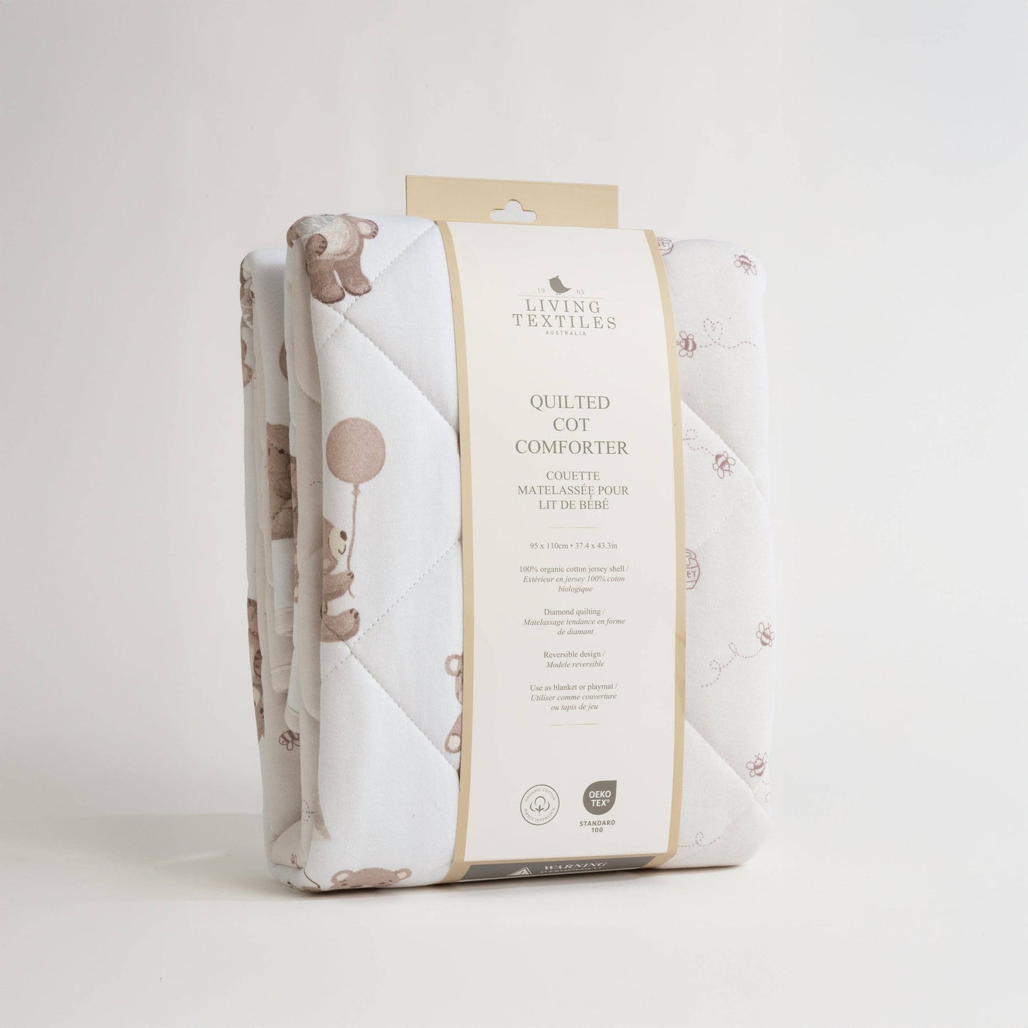 Living Textiles - Reversible Organic Jersey Cot Comforter - Cuddly Bear