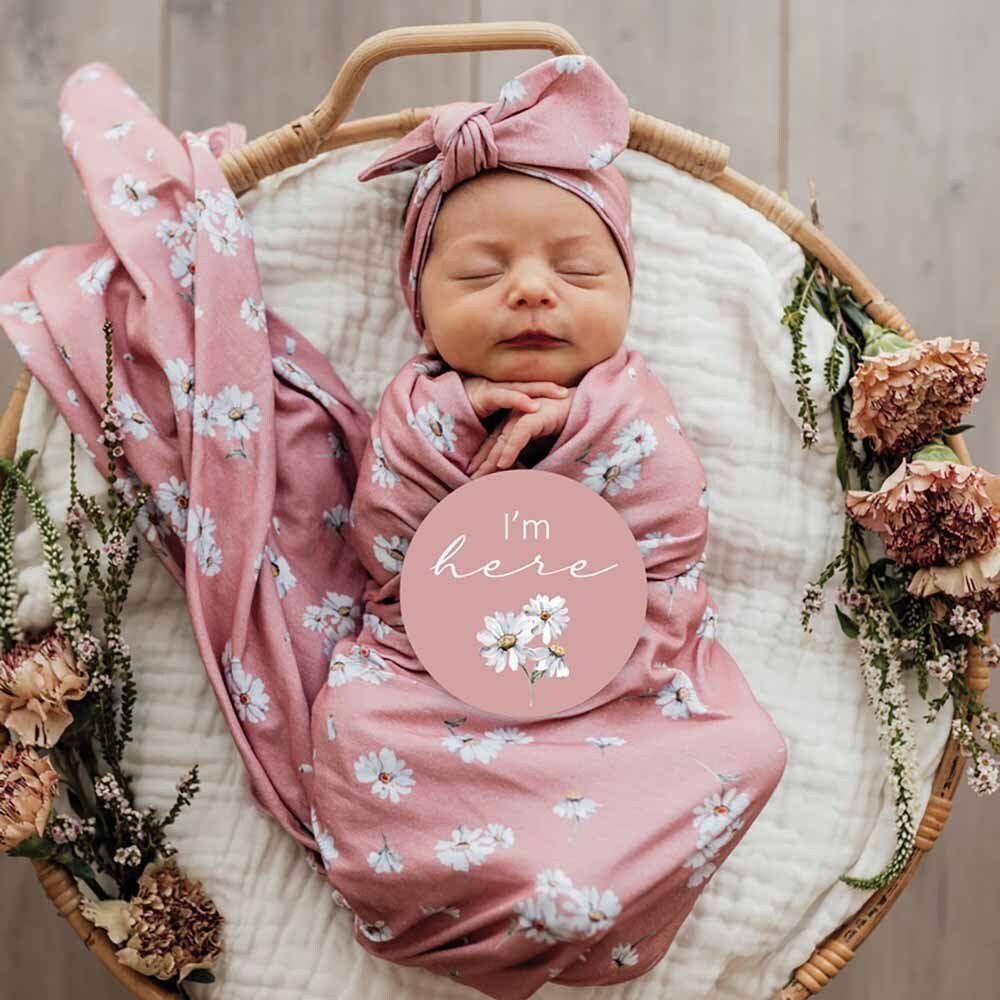 Snuggle Hunny - Daisy Organic Jersey Wrap & Topknot Set