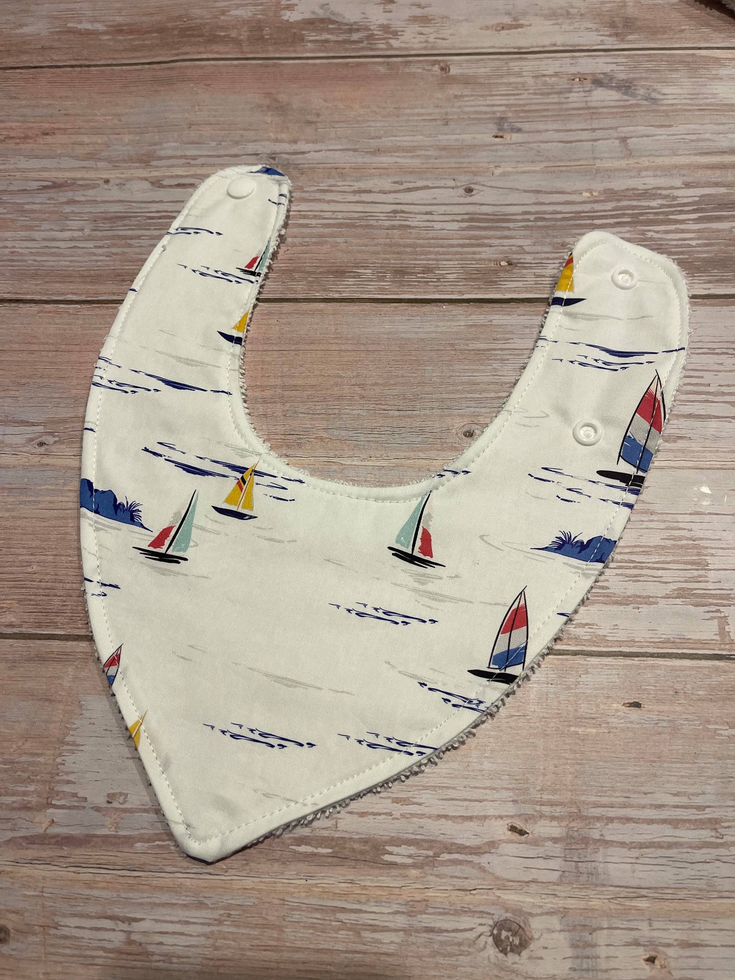 Finished with a Kiss - Dribble Bib, Bandanna Bib, Baby Bib - Sailboats
