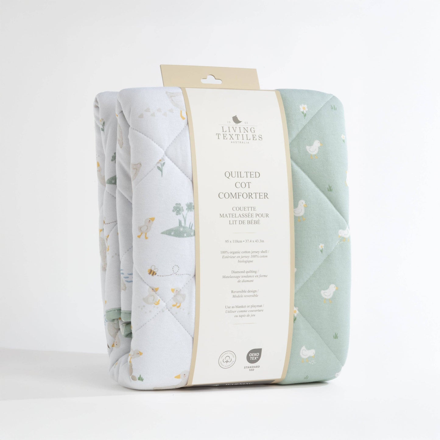 Living Textiles - Organic Jersey Quilted Cot Comforter - Goosey Goosey