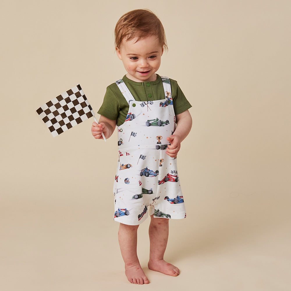 Little Racers Organic Snuggle Overall Shorts