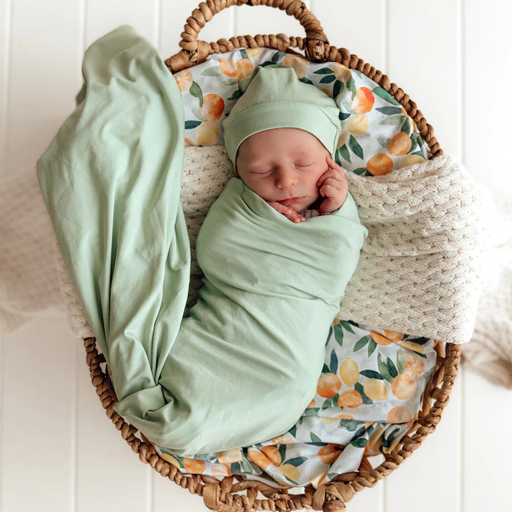 Snuggle Hunny - Mint Organic Jersey Wrap & Beanie Set