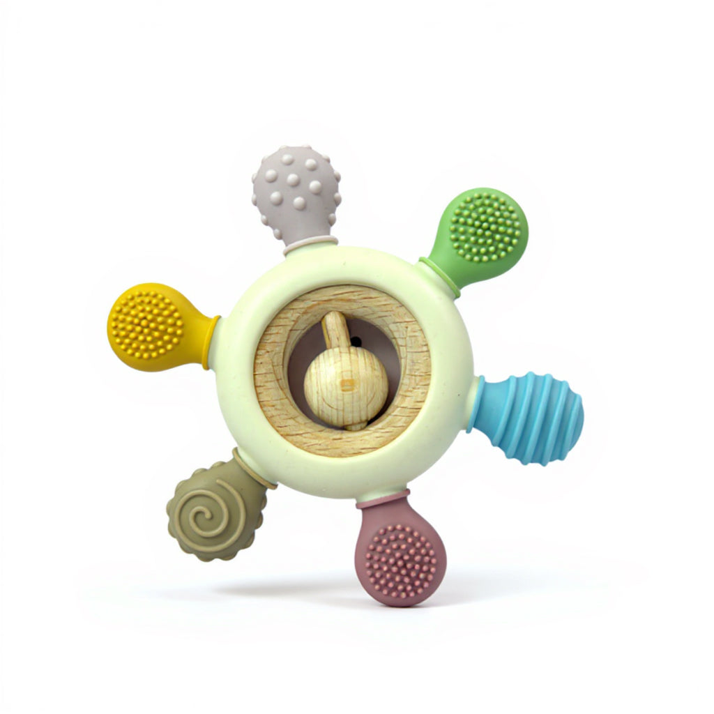 Sensory Silicone and Wood Teething Ring