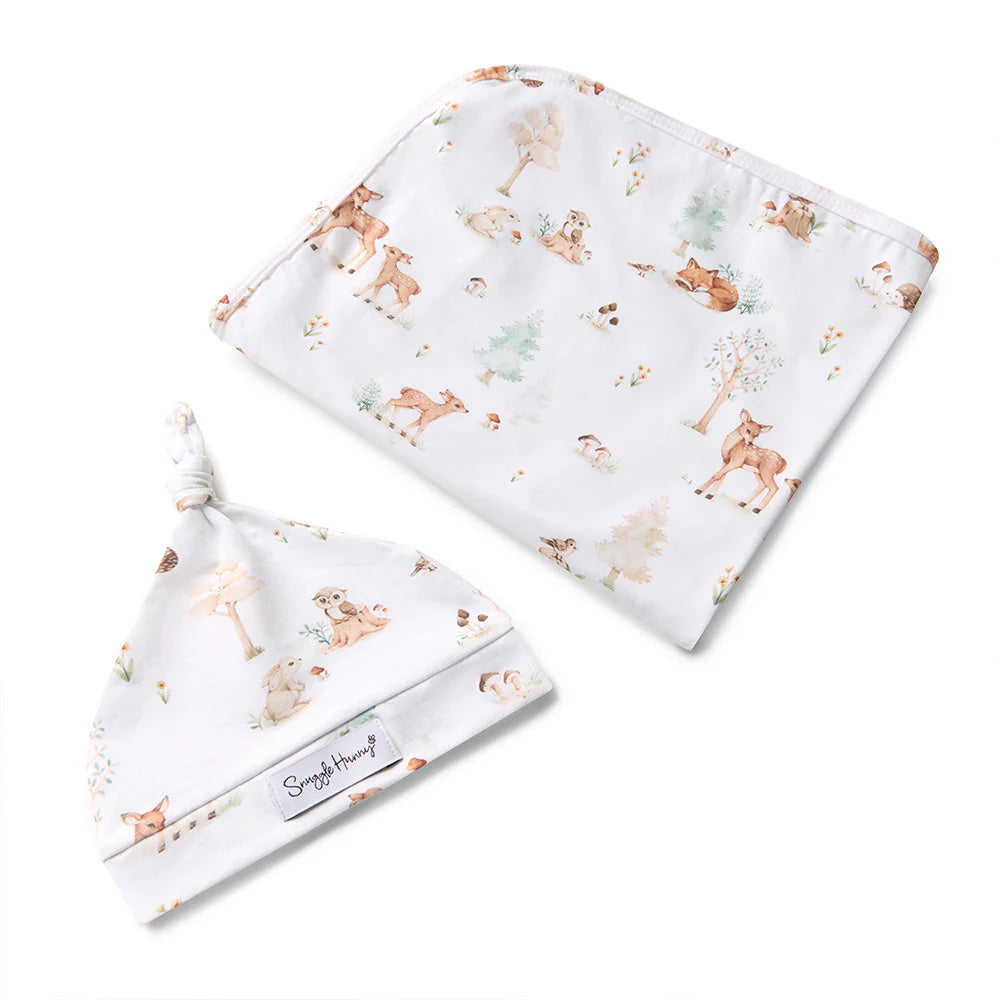 Snuggle Hunny - Woodland Tales Organic Jersey Wrap & Beanie Set