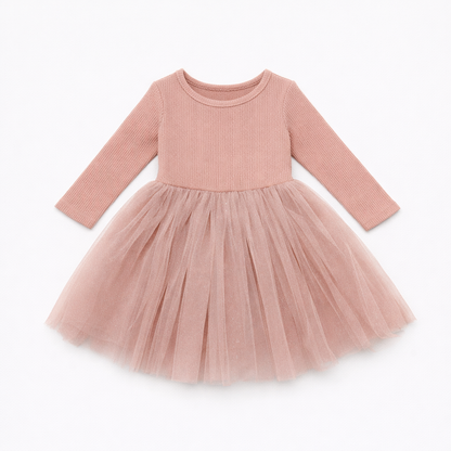 Confetti Kidz - Long Sleeve Tulle Dress - Dusty Pink Sparkles