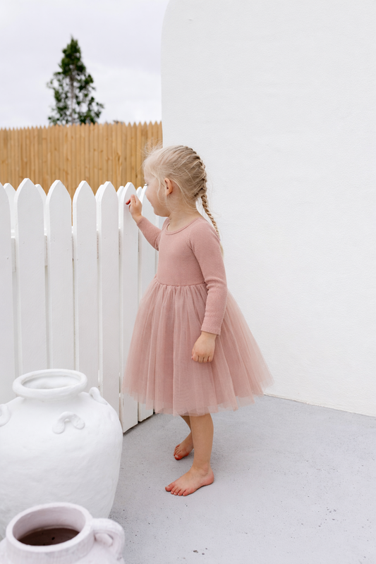 Confetti Kidz - Long Sleeve Tulle Dress - Dusty Pink Sparkles