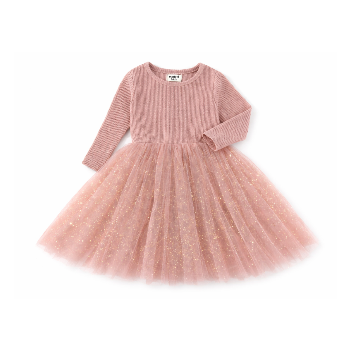 Confetti Kidz - Long Sleeve Tulle Dress - Dusty Pink Sparkles