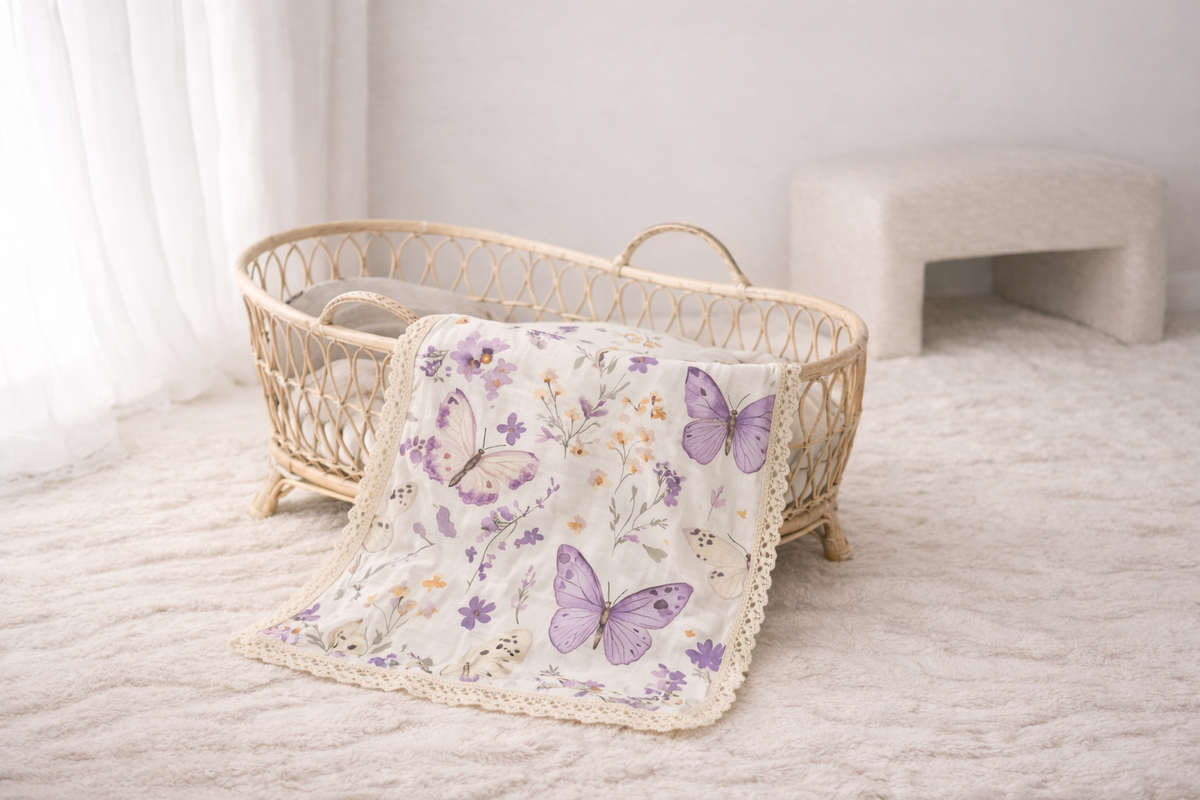 Confetti Kidz - Lilac Butterflies - Muslin Blanket