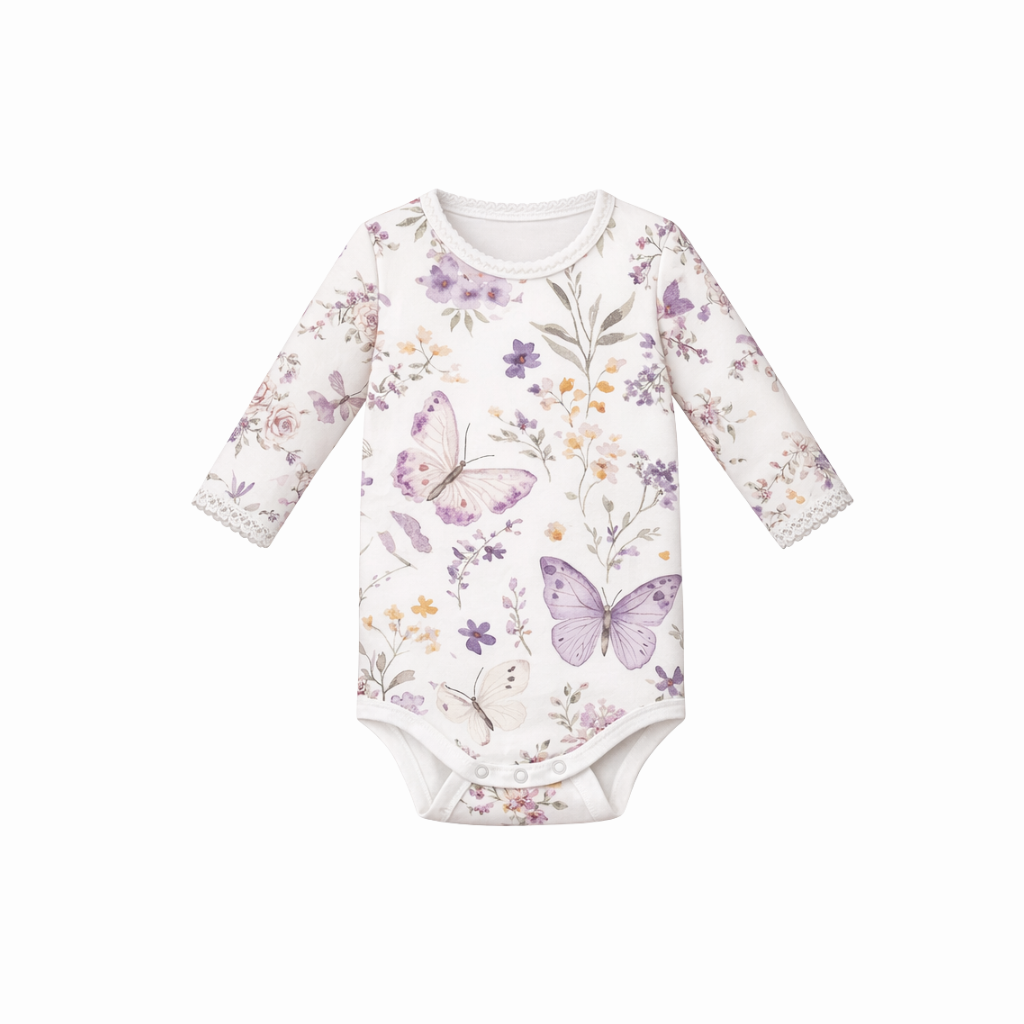 Confetti Kidz -  Lilac Butterflies - Long Sleeve Bodysuit