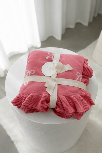Confetti Kidz - Reversible Knit Blanket Pink Bows
